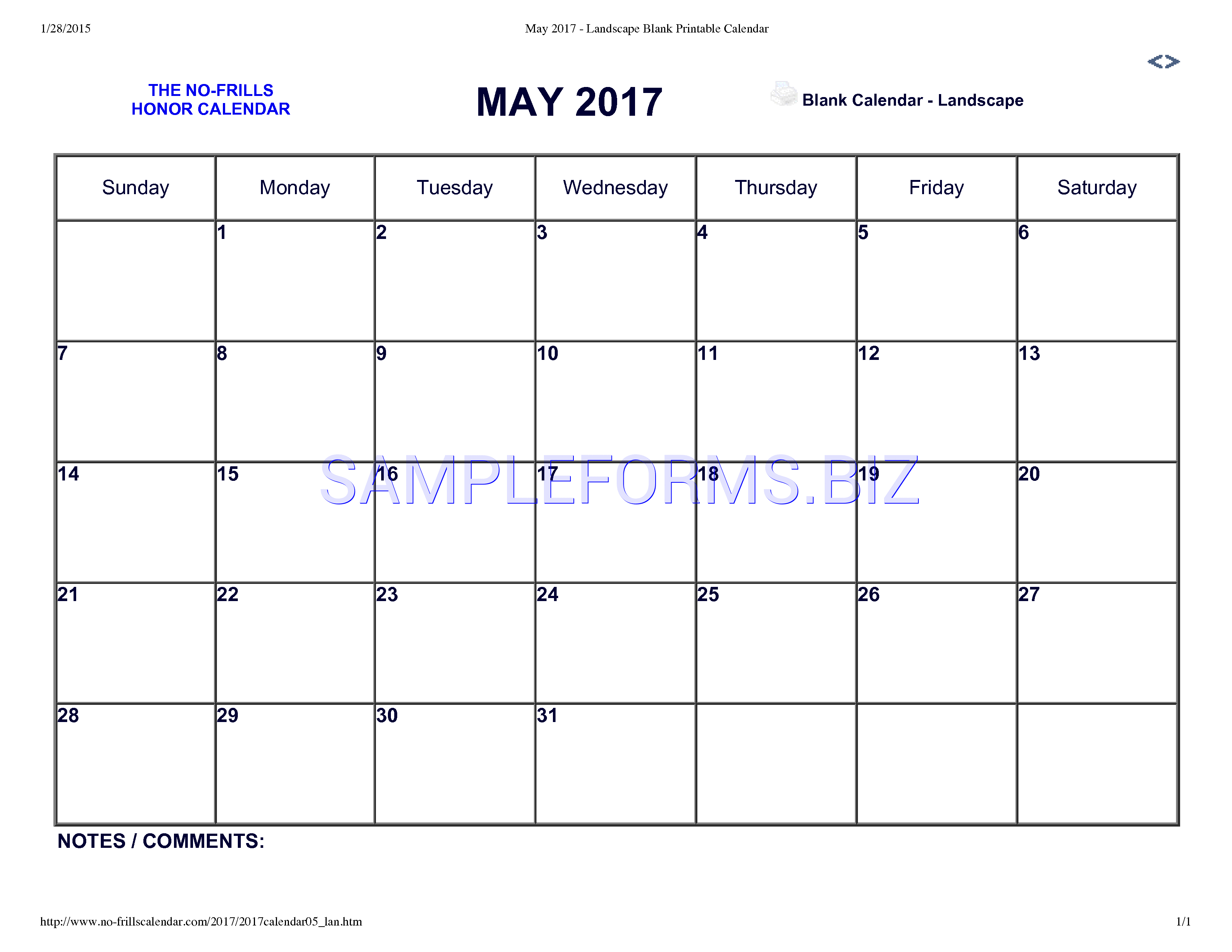 Preview free downloadable May 2017 Calendar 1 in PDF (page 1)